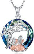 wholesale 925 Sterling Silver Blue Crystal Family Tree Pendant Necklaces for Mom Dad Daughter Son-0-0
