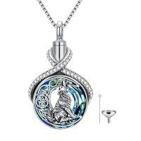 TOUPOP Sterling Silver Crystal Wolf Urn Necklace For Ashes Cremation Memory Jewelry-undefined