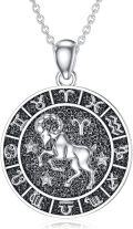 wholesale 925 Sterling Silver Aries Zodiac Sign Necklace with Cubic Zirconias and Black Enamel for Women Girls Astrology Gift 48cm Chain Length-0-0