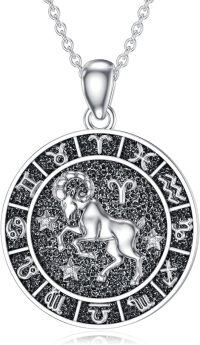 wholesale 925 Sterling Silver Aries Zodiac Sign Necklace with Cubic Zirconias and Black Enamel for Women Girls Astrology Gift 48cm Chain Length-Aries