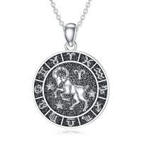 wholesale 925 Sterling Silver Aries Zodiac Sign Necklace with Cubic Zirconias and Black Enamel for Women Girls Astrology Gift 48cm Chain Length-Aries