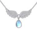 wholesale 925 Sterling Silver Teardrop Moonstone Angel Wings Pendant Necklace-0-0