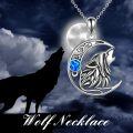 wholesale 925 Sterling Silver Blue Fire Opal Moon Wolf Head Pendant Necklace s for Women and Girls 43cm Chain Length-0-4