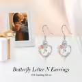 TOUPOP Sterling Silver Rose Heart Butterfly Initial N Letter Drop Dangle Earrings-0-2