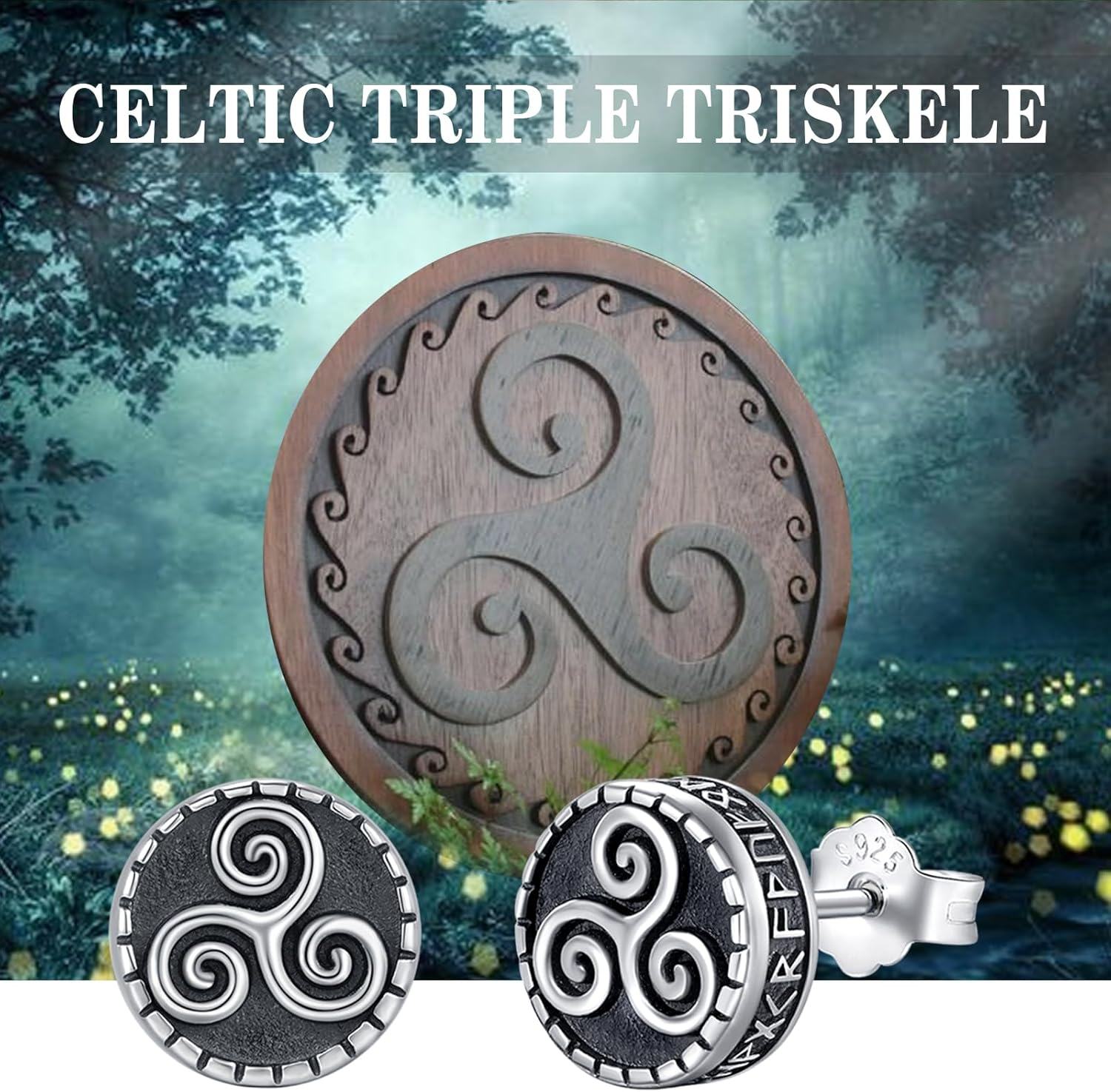 925 Sterling Silver 925 Viking Tree of Life Compass Stud Earrings-0-2