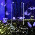 wholesale 925 Sterling Silver Austrian Crystal Purple Butterfly Long Dangle Earrings-0-5