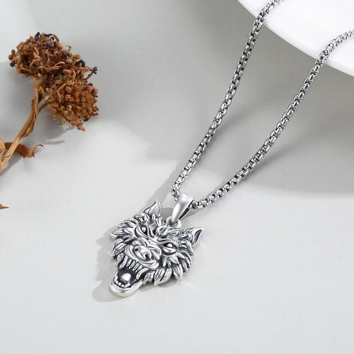 wholesale 925 Sterling Silver Wolf Head Pendant Necklaces for Men & Women s-0-1