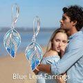 wholesale 925 Sterling Silver Blue Glittery Leaves Leverback Earrings for Women - Bohemian Style Beach Accessories-0-1