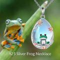 wholesale 925 Sterling Silver Teardrop Moonstone Green Frog Pendant Necklace-0-5
