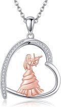 wholesale 925 Sterling Silver Heart-Shaped Dancing Girl with Violin Pendant Necklace - Christmas Gift for Her-0-0