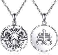 wholesale 925 Sterling Silver Baphomet Goat Skull & Leviathan Cross Pendant Set Satanic s for Men Women-Satan Leviathan Cross