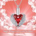 wholesale 925 Sterling Silver Red Crystal Angel Wings Heart Cremation Pendant Necklace-0-5