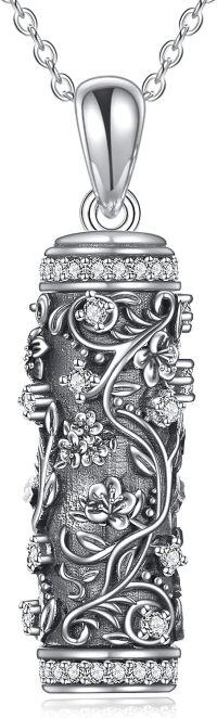 wholesale 925 Sterling Silver & Zircon Hawthorn May Birth Flower Urn Necklace for Ashes, Memorial Cremation Jewelry, 1.34 Pendant, 18 Chain, Gift Box-05-Hawthorn