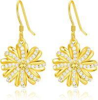 wholesale Gold 925 Sterling Silver Daisy Drop Earrings with Cubic Zirconia Accents and Flower Hooks-golden