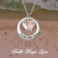 wholesale 925 Sterling Silver & Rose Gold Plated Faith Hope Love Heart Cross Pendant Necklace with Austrian Crystals-0-5