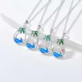 TOUPOP Sterling Silver Blue Opal Ocean Wave Teardrop Necklace-0-2