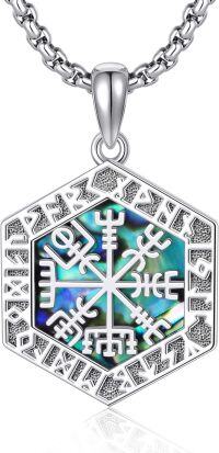 wholesale 925 Sterling Silver 925 Abalone Shell Vegvisir Viking Compass Pendant Necklace -B-Viking Compass