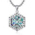 wholesale 925 Sterling Silver Compass Pendant Necklace Wholesale With Blue Inlay-0-7