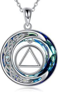 wholesale 925 Sterling Silver Blue Crystal Celtic Knot Triangle Pendant Necklace-Crystal AA necklace