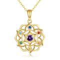 wholesale 14K Gold 7 Chakras Lotus Flower Yoga Pendant Necklaces for Women - Amethyst Crystal Jewelry Set-0-0