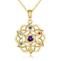 wholesale 14K Gold 7 Chakras Lotus Flower Yoga Pendant Necklaces for Women - Amethyst Crystal Jewelry Set-Chakra lotus