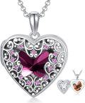 wholesale S925 Sterling Silver Heart Shaped Locket Necklace with Pink Crystals & Engraving Option for Women (Chain Included)-0-11