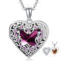 wholesale S925 Sterling Silver Heart Shaped Locket Necklace with Pink Crystals & Engraving Option for Women (Chain Included)-0-11