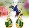 wholesale 14K Gold Plated Sterling Silver Round Natural Jade Earrings for Women-0-2