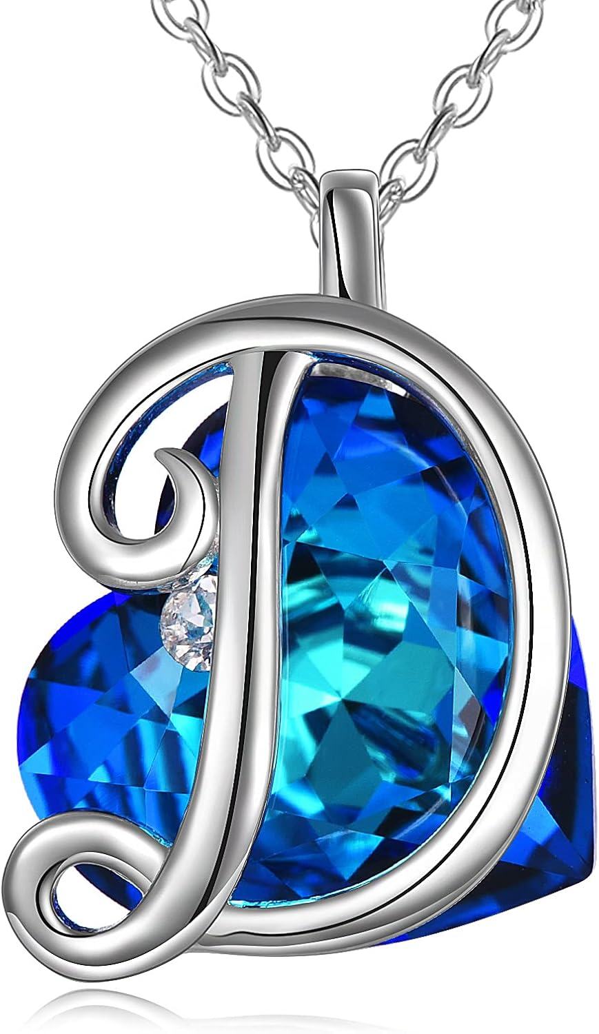 Sterling Silver Crystal Heart Initial Letter Necklace Dainty Love Jewelry Gift-0-0