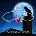 wholesale 925 Sterling Silver Purple Enamel Moon Cat Teardrop Anklet for Women-0-1