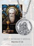 wholesale 925 Sterling Silver St Benedict Pendant Protection Charm Mens Necklace w/Chain-0-5