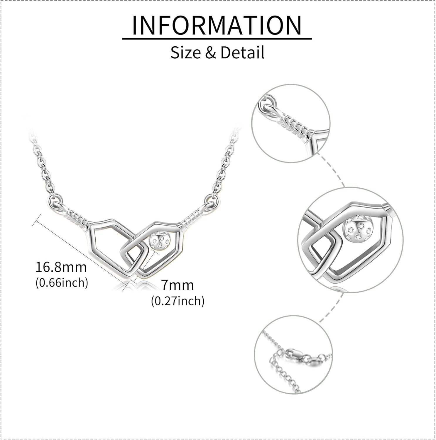 wholesale 925 Sterling Silver Geometric Hexagon Pickleball Paddle Ball Charm Necklace for Women-0-3