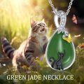 wholesale 925 Sterling Silver Green Jade Pendant Necklace with Blue Enamel Owl Design Gift for Her-0-19