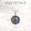 wholesale 925 Sterling Silver Round Pendant with Wolf and Pine Tree Design - Abalone Shell Inlay Peace Symbol Necklace-0-3