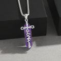 wholesale 925 Sterling Silver Purple Amethyst Cross Pendant Christian Faith Necklace Gift for Women Girls-0-4