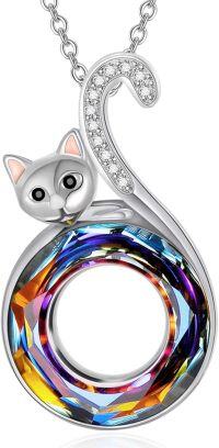 wholesale 925 Sterling Silver Rainbow Crystal Cat Pendant Necklace s for Women-01 Volcano