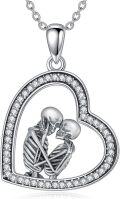 wholesale 925 Sterling Silver Heart Skeletons Pendant Necklace Gothic s for Women-0-0