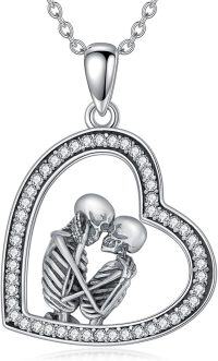 wholesale 925 Sterling Silver Heart Skeletons Pendant Necklace Gothic s for Women-Couple Skull