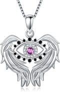 wholesale TOUPOP Evil Eye Necklace For Women Sterling Silver Angel Wings Pendant With October Birthstone Pink Tourmaline Amulet Jewelry Gifts For Her -0-0