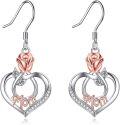 wholesale 925 Sterling Silver Crystal Mother's Day Gift Rose Flower Heart Shape Dangle Earrings for Women-0-0