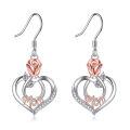 wholesale 925 Sterling Silver Crystal Mother's Day Gift Rose Flower Heart Shape Dangle Earrings for Women-0-0