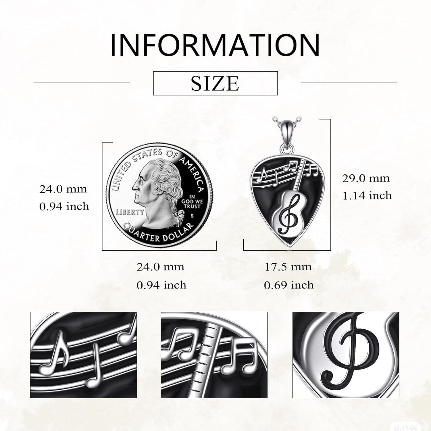  Sterling Silver Music Necklace w Earphone Guitar Pick Note Pendant Anniversary Birthday Gifts -0-4