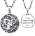 wholesale 925 Sterling Silver Aries Zodiac Sign Necklace with Free Engraving Back Side - Birthday & Father's Day Gifts-0-0