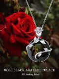 wholesale 925 Sterling Silver Black Austrian Crystal Infinity Rose Pendant Necklace-0-4