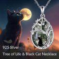wholesale 925 Sterling Silver Cat and Tree of Life Green Agate Gemstone Pendant Necklace for Women Birthdays Gift-0-2