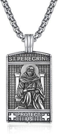 wholesale 925 Sterling Silver St Peregrine Patron Saint Protection Mens Pendant Necklace -St Peregrine