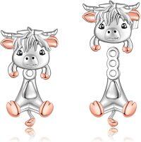 wholesale 925 Sterling Silver Highland Cow Stud Earrings with Rose Gold Accents and Cartoon Design-Highland Cow Earrings