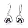 TOUPOP Sterling Silver Heart Panda Leverback Drop Earrings For Women-0-0