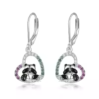 TOUPOP Sterling Silver Heart Panda Leverback Drop Earrings For Women-undefined