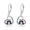 TOUPOP Sterling Silver Heart Panda Leverback Drop Earrings For Women-0-0